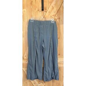 J Jill Linen Stretch Crop Pants Large Olive Green Wide Leg Pull On Pockets